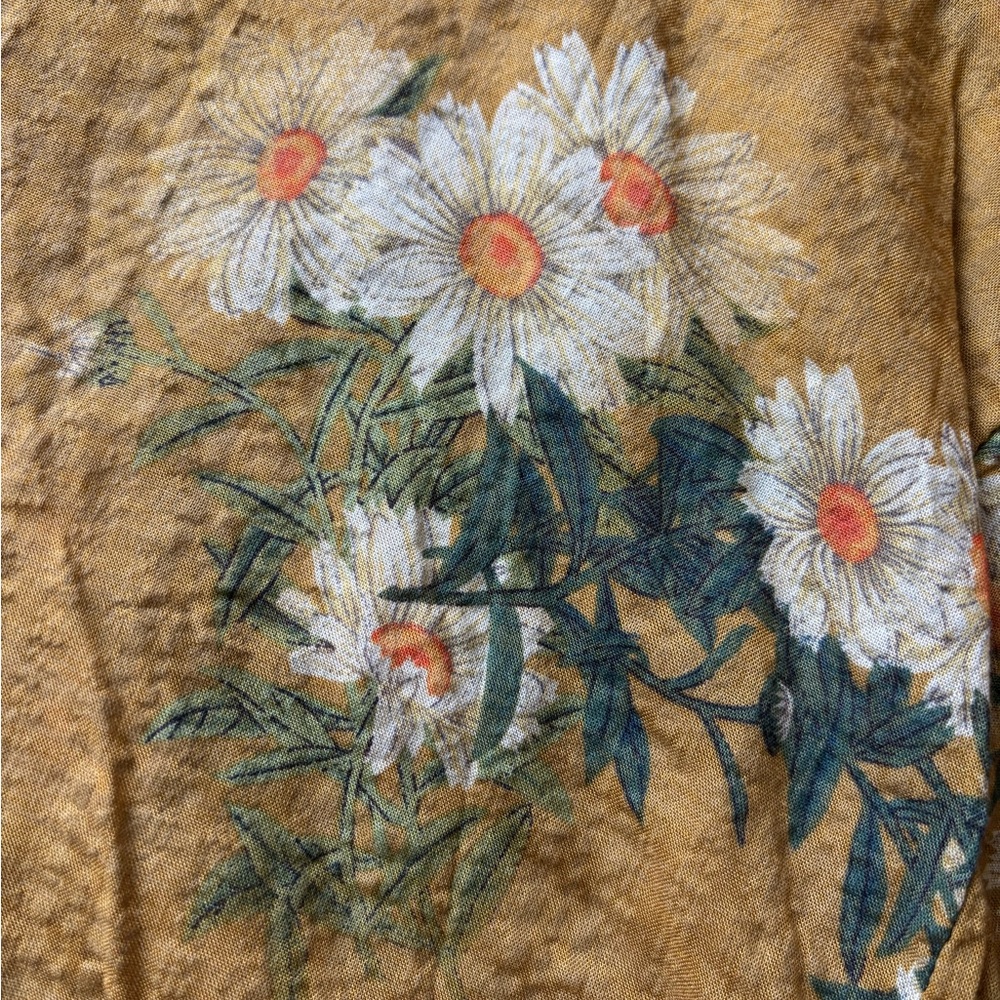 Floral Linen Button-Front Yellow Floral Boho Women’s Top - Picture 4 of 4